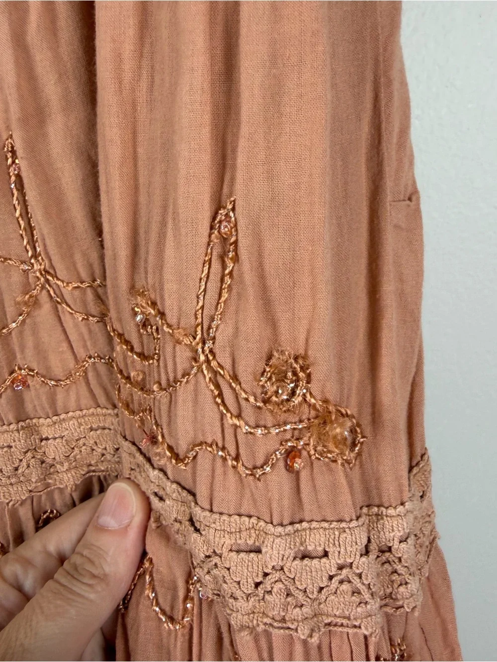 Vintage JMB Orange Tiered Maxi Skirt Embroidered Beaded Boho Forest Fairycore 1X